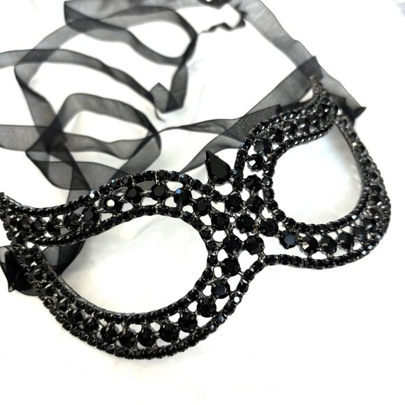 Black Rhinestone Jeweled Metal Harlequin Facemask NWT NOS - Picture 5 of 15